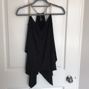 Express XS Black Flowy Top With Gold Strap Accents